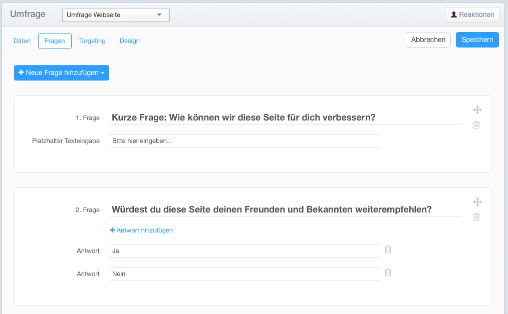 Umfrage Editor - Fragen