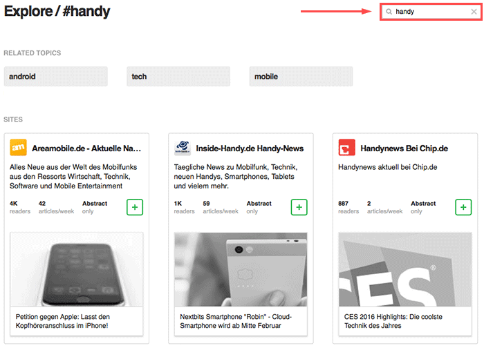 feedly-suche-handy